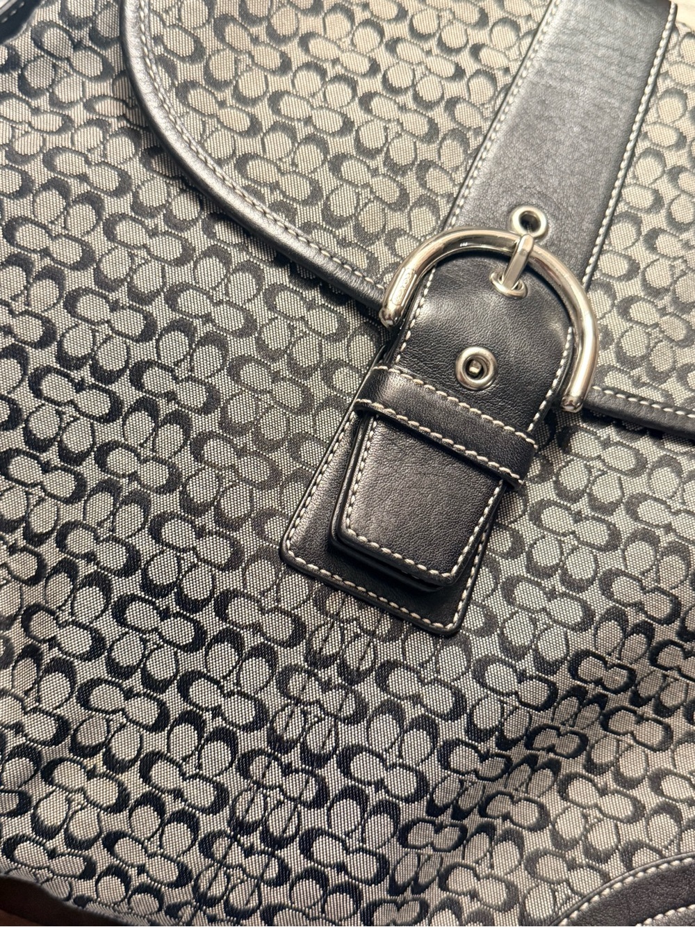 Coach Black and Gray Signature Canvas Crossbody with Buckle Trim - Picture 6 of 13